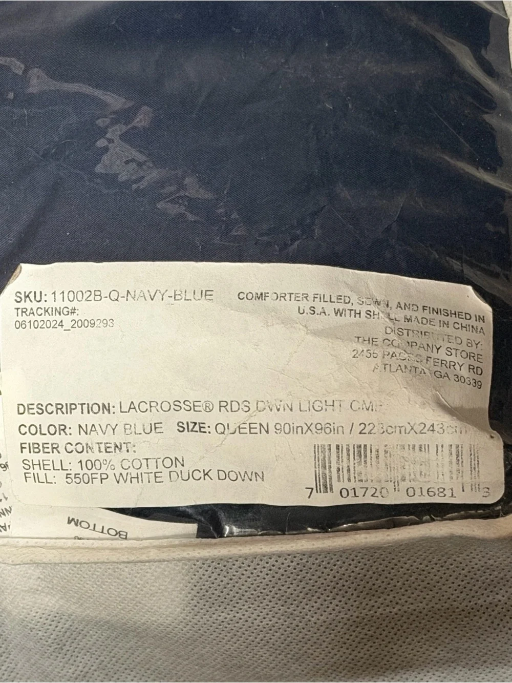 The Company Store LaCrosse Down Light Warmth Comforter, Queen in Navy Blue. New!
